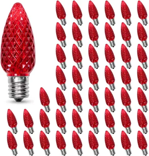 Vista 8 de Paquete de 50 luces LED C9 de Navidad, inastillables, impermeables, cálidas, 2700 K, plástico Cálido paquete de 50