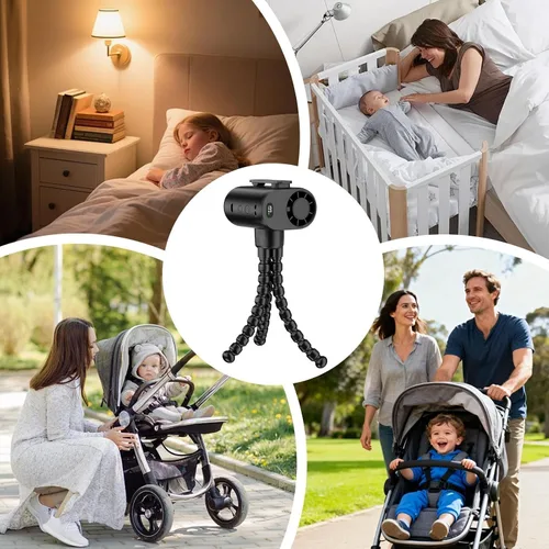 Vista 4 de Ventilador portátil desmontable de 5 velocidades silencioso para cochecito Negro