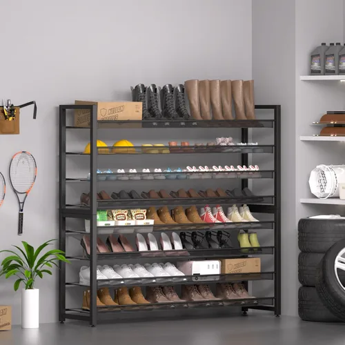 Vista 5 de Zapatero de metal, organizador de zapatos grande de 8 niveles, zapatero vertical de metal resistente de 4 niveles apilable para almacenamiento