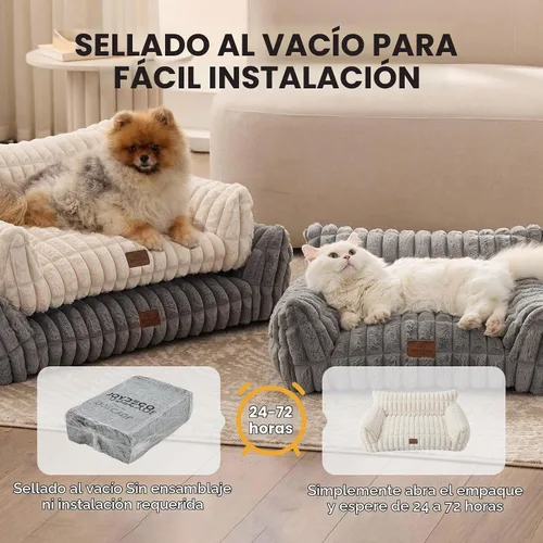 Vista 14 de Joydeco Cat Couch for Pets, 30 inch Plush Pet Sofa, Cat Bed for Indoor Cats with Removable Washable Cover, Supportive Pet Sofa, Cream Blanco crema