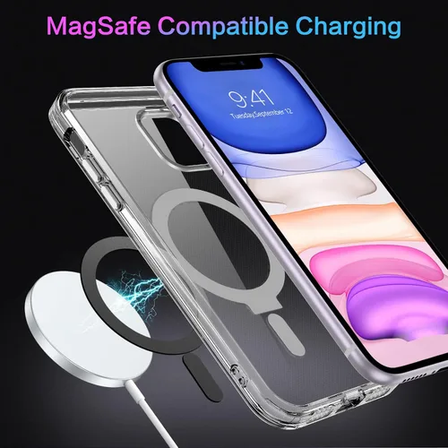 Vista 6 de DUEDUE Funda magnética para iPhone 11 con soporte invisible [compatible con Magsafe], funda protectora transparente de cuerpo completo, delgada