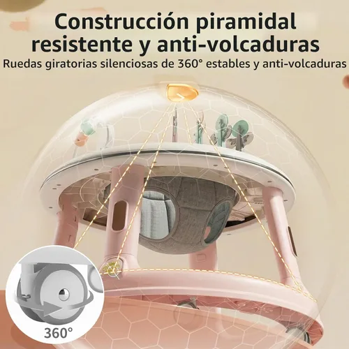 Vista 4 de Andador de bebé 5 en 1 con ruedas, gorila, andador de empuje y mesa de Rosa claro
