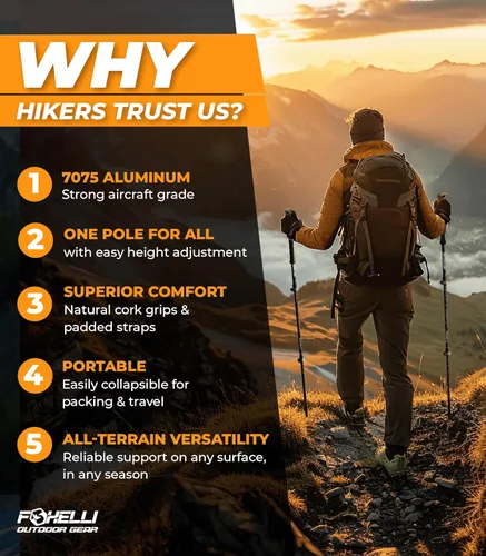 Vista 2 de Foxelli Bastones de trekking – Bastones de trekking plegables ligeros para hombres y mujeres, equilibrio perfecto y apoyo para personas mayores