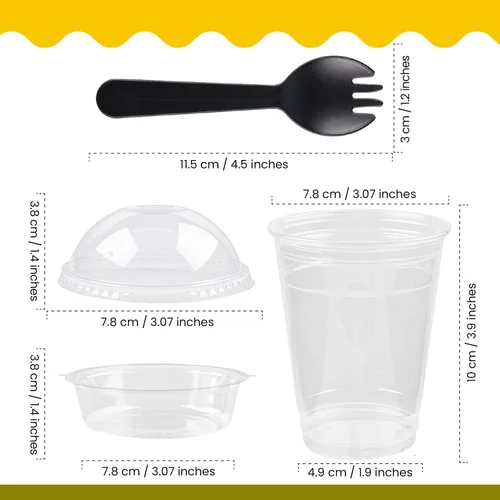 Vista 2 de Vasos de postre helado - 9 onzas - 50 unidades - Vasos de postre reutilizables con tapas de cúpula y insertos - Plástico transparente cristalino - A