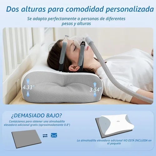 Vista 4 de Almohada HOMCA para dormir de lado con CPAP, almohada cervical para el cuello para todos los usuarios de máscaras CPAP para reducir las fugas de Gris