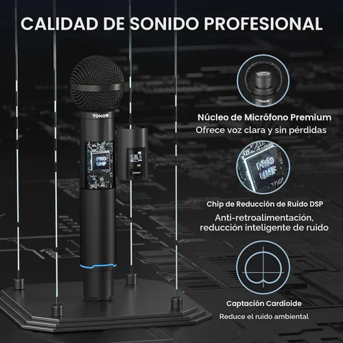 Vista 3 de TONOR Sistema de Micrófono Inalámbrico, Escaneo Automático y Emparejamiento Micrófono Inalámbrico Recargable Profesional, Set de 2x100 UHF