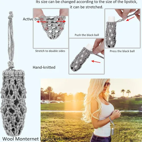 Vista 45 de BIHRTC Llavero de pulsera boho con soporte para lápiz labial, pulsera hecha a mano