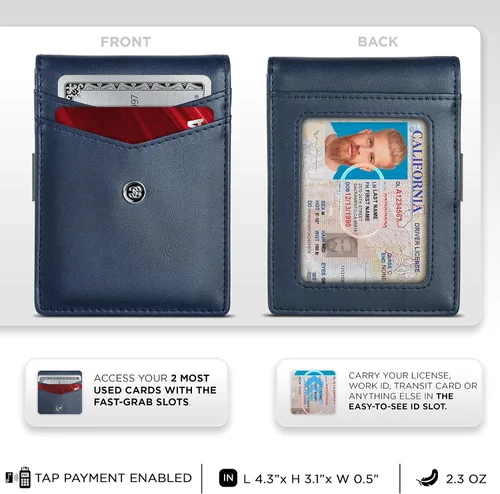 Vista 21 de Suavell Billeteras delgadas de cuero para hombres. Cartera con clip para dinero. Cartera de perfil bajo RFID Cartera minimalista