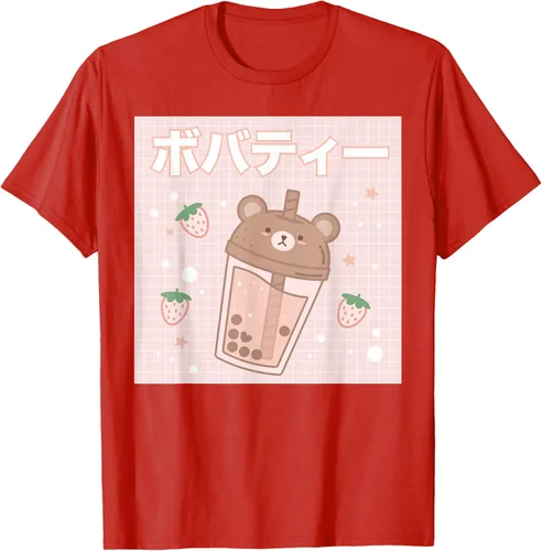 Vista 69 de Camiseta estética Kawaii con diseño de oso lindo y té con leche burbuja, talla S Blanco