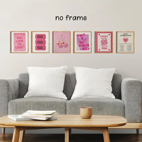 Vista 3 de KEUSPI Preppy - Póster artístico de pared con texto en inglés "You Look So Good Guest Check Good Times" de color rosa con texto en inglés "You Look