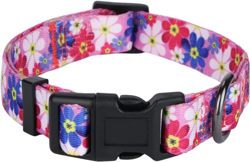 Vista 26 de Collar de perro para perros pequeños con patrón floral para hembras y perros, talla S A1_Girasol