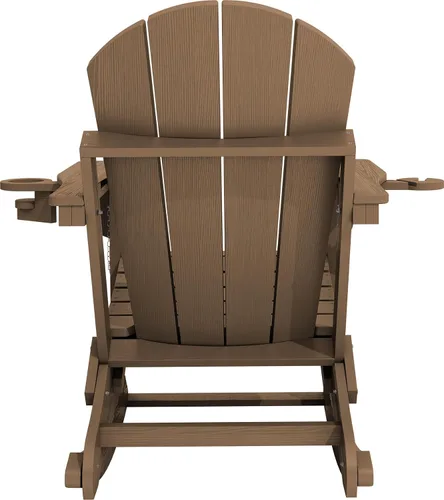 Vista 9 de KINGYES Silla mecedora Adirondack con otomano retráctil y portavasos, silla reclinable de patio Adirondack de HDPE para porche, patio, balcón, Teca