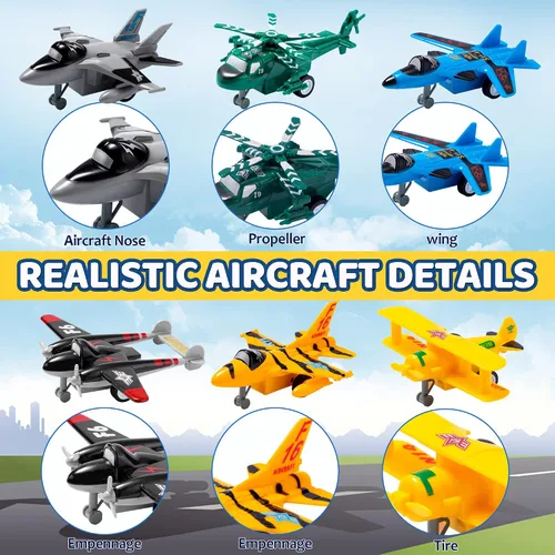 Vista 6 de JOYIN 34 piezas de vehículos de avión de tracción, juego de aviones, aviones incluyendo helicópteros, camiones de juguete vehículos de juguete