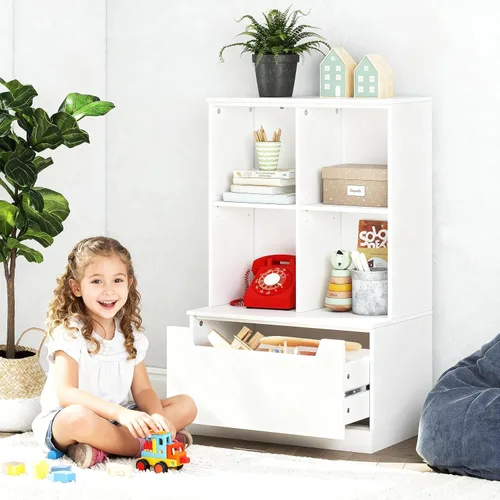 Vista 2 de UTEX Estantería para niños y organizador de almacenamiento de juguetes, estantería para niños pequeños con cubículos, estante de madera ajustable