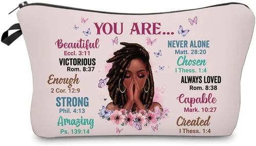 Vista 28 de Bolsa de maquillaje afroamericana para monedero, bolsas de cosméticos negras afro para mujer, regalo inspirador, pequeña bolsa de cosméticos