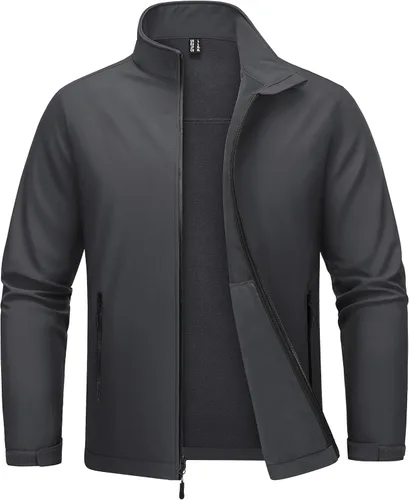 Vista 8 de MAGCOMSEN Chaqueta Softshell con forro polar para hombre, ligera, impermeable, cortavientos con cremallera, abrigo de lluvia para invierno