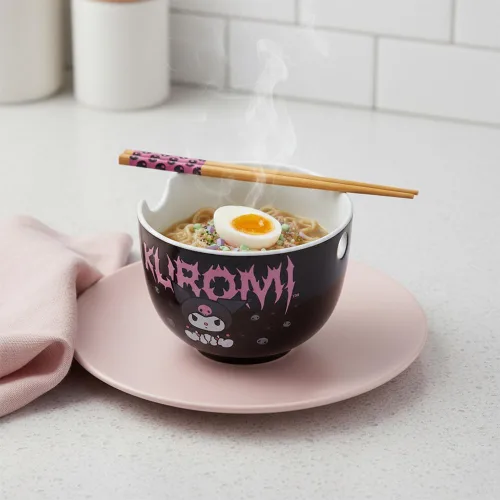 Vista 131 de Silver Buffalo Hello Kitty y sus amigos Chococat - Tazón de cerámica para ramen y arroz con palillos, patrón a cuadros, apto para microondas, 20