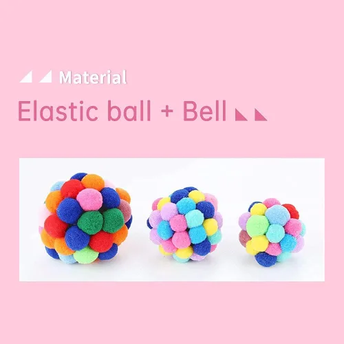 Vista 6 de TUSATIY Pelotas de juguete para gatos con campanilla, 3 piezas, coloridas bolas suaves y peludas con campanilla integrada para gatos, juguetes