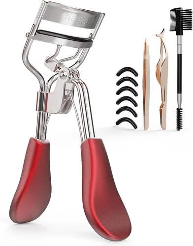 Vista 9 de Kaasage Rizador de pestañas para elevar y rizar, herramienta profesional de maquillaje de acero inoxidable con mango ergonómico y 6 almohadillas