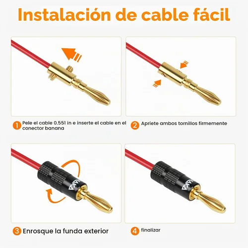 Vista 6 de Tapones tipo banana con tornillos de doble ajuste, carcasa de aluminio negro y rojo, 12 pares/24 piezas