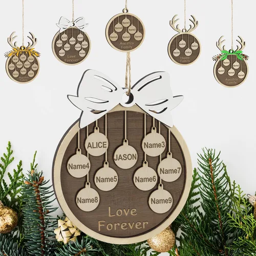 Vista 17 de Adornos de Navidad personalizados familiares de 1, 2, 3, 4, 5, 6, 7, 8, 9, 10, adornos de madera personalizados, decoraciones de Navidad, regalos