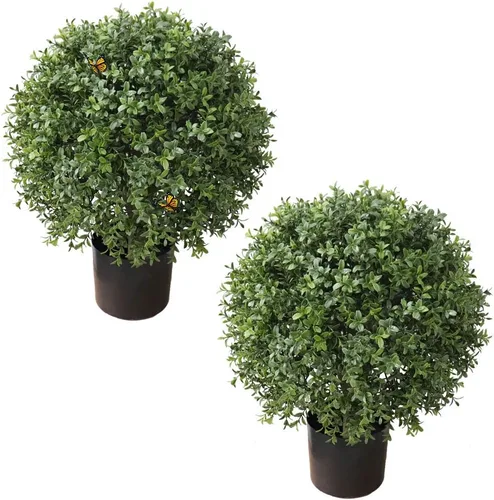 Vista 10 de ALL SEASON GREEN Juego de 2 plantas artificiales de boj de 2 pies de altura y 18 pulgadas de ancho, plantas topiarias artificiales en maceta