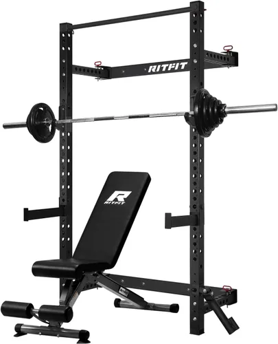 Vista 10 de RitFit 2.36'' x 2.36'' Folding Squat Rack for Home Gym, Wall Mounted Squat Rack with Attachments - Space Saving Squat Power Rack Negro