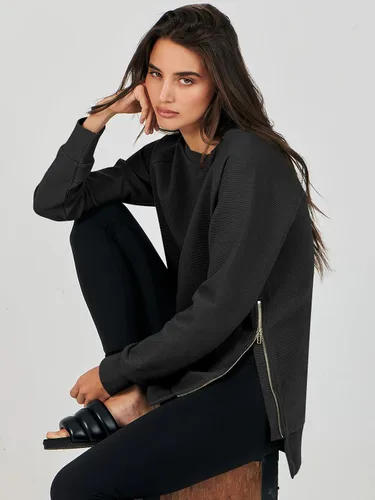 Vista 9 de Caracilia Sudaderas de gran tamaño para mujer, manga larga, cuello redondo, túnica con cremallera lateral, ropa de invierno de moda 2023