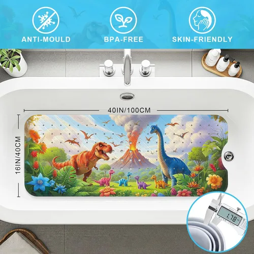 Vista 2 de Tapete de Baño para Bebé Mejorado con Dibujos Animados Antideslizante - 40"x16" Extra Largo Tapete de Bañera para Bebé Ecológico Duradero Tapete