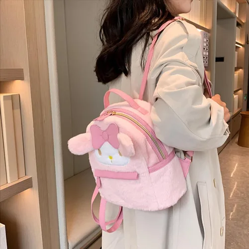 Vista 7 de XFKK Bolsa de peluche de dibujos animados, mochila escolar para mujeres y niñas, mochila de regalo (blanco), talla única, Rosado, Viajar