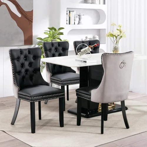 Vista 123 de SoarFlash Juego de 2 sillas de comedor de terciopelo, silla lateral de respaldo alto, silla lateral moderna tapizada de alta gama con botones Beige