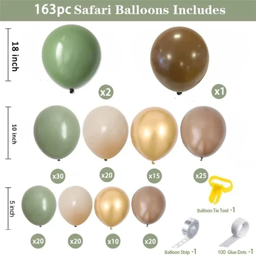 Vista 2 de Kit de guirnalda de globos verde salvia, 163 piezas, látex natural, decoraciones de cumpleaños de bosque de safari en la selva, baby shower, fiesta