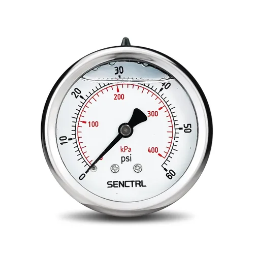 Vista 8 de SENCTRL Medidor de baja presión relleno de líquido de aceite de silicona al vacío de 30 inHg, tamaño de dial de 2.5", montaje inferior NPT de 1/4