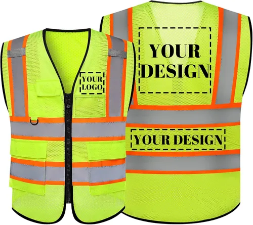 Vista 20 de Chaleco de seguridad reflectante de alta visibilidad con 5 bolsillos y cremallera clase 2 para adultos, unisex, ropa de trabajo de seguridad