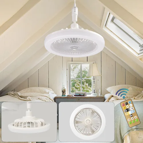 Vista 9 de CornerSmith Ventilador de techo cerrado con luz, ventiladores pequeños de enchufe sin aspas de 10 pulgadas con control remoto, luces LED regulables