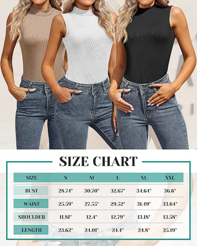 Vista 5 de 3 piezas de camisas sin mangas de cuello alto falso para mujer, camisetas elásticas ajustadas, básicas, ligeras, para capas
