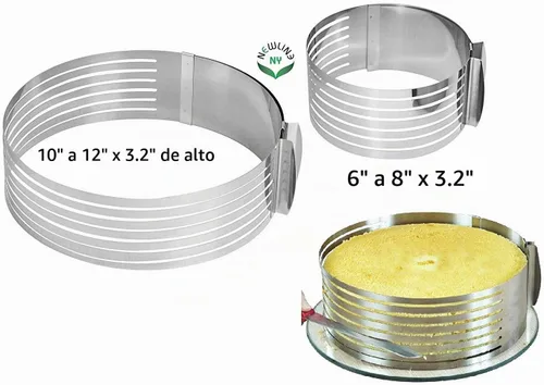 Vista 5 de Anillos de acero inoxidable para tartas, 2 piezas, rebanador de tartas, ajustable, multicapa, moldeo circular, formando anillos redondos