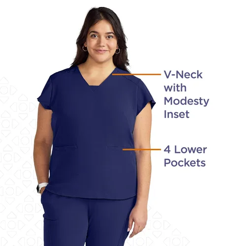 Vista 3 de ave. Monroe - Camiseta médica para mujer, de gran tamaño, cuello en V, tela elástica en 4 direcciones, cómoda, de fácil cuidado, resistente a