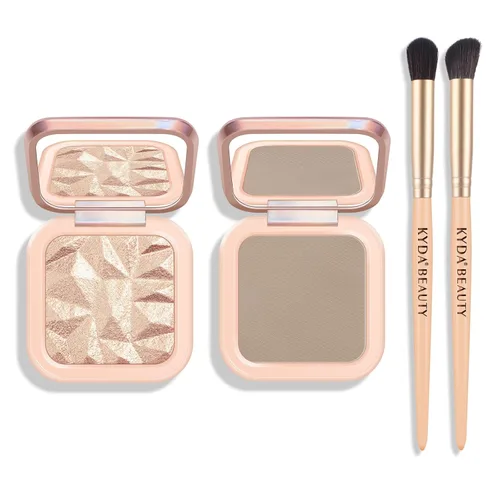 Vista 10 de KYDA Paleta de Contorno Esculpidor Facial, Mate con Acabado de Micro Perlas Polvo de Contorno Horneado, Ultra-fino Ligero, Cobertura Difuminable