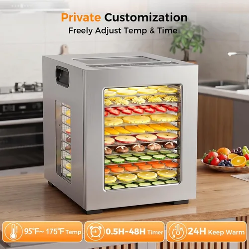 Vista 7 de Suteck Deshidratador de alimentos Pro de 12 bandejas, acero inoxidable, 10 Plata-12 Bandejas