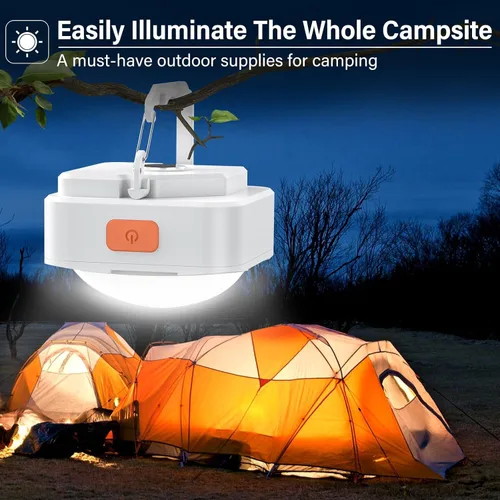 Vista 3 de Luces de campamento recargables FLY2SKY 2 piezas de luces blancas de tienda de campaña mini linterna portátil LED linterna de campamento