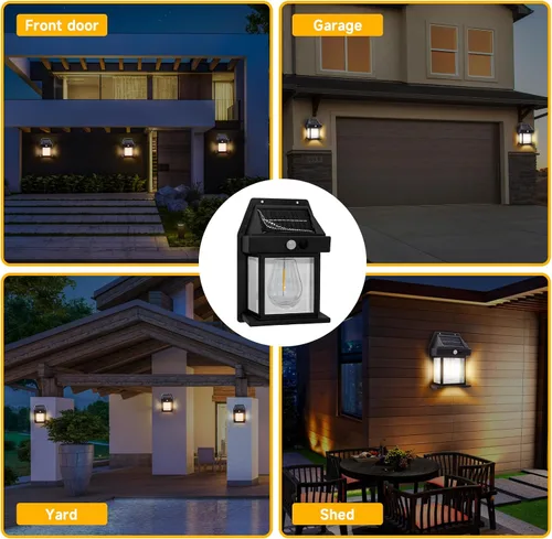 Vista 7 de Luces solares impermeables al aire libre, 3 modos de luz de seguridad con sensor de movimiento del atardecer al amanecer, luces de pared alimentadas