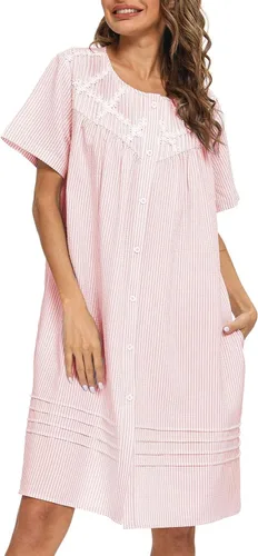 Vista 2 de AVIIER Vestido de casa para mujer, manga corta, abrigo de casa, bata con botones, ropa de dormir S-XXL