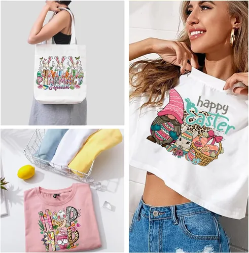 Vista 5 de Parches de Pascua para planchar para ropa, 4 hojas de calcomanías de transferencia para planchar de conejo de Pascua, calcomanías de vinilo lavables
