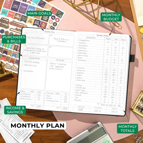 Vista 3 de GoGirl Planificador de Presupuesto – Organizador Mensual de Planificación Financiera, Libro de Presupuesto. Cuaderno de Seguimiento de Gastos, Negro
