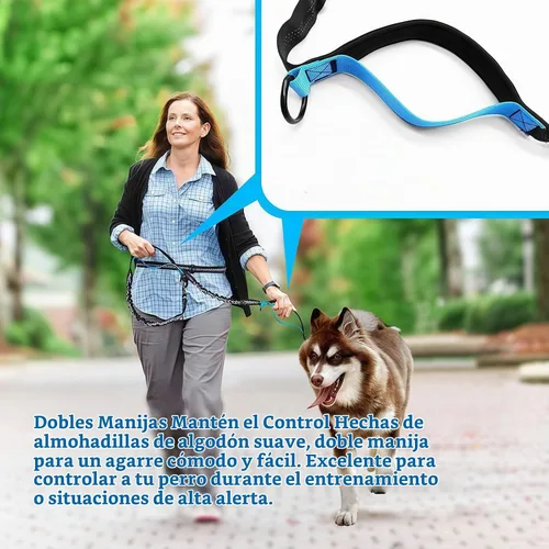 Vista 7 de Uppetly Correa de correr para perros manos libres con cinturón ajustable, cuerda elástica de doble asa retráctil para perros pequeños y medianos