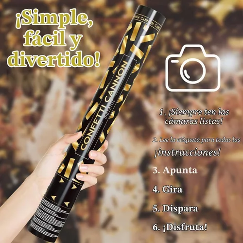 Vista 5 de Poppers de confeti amarillo, 15 pulgadas, color dorado, para cumpleaños, bodas, celebraciones de Halloween, pistola de confeti con aire Oro