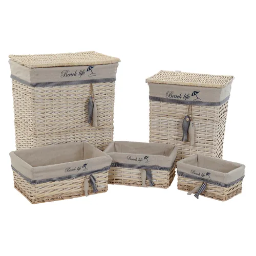 Vista 2 de Juego de Cestas DKD Home Decor Azul Beige Aluminio Espirales Mediterráneo 5 Piezas
