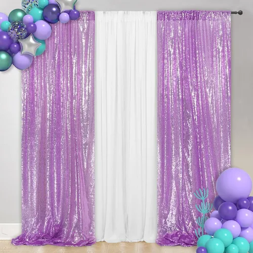 Vista 13 de SquarePie - Cortina de lentejuelas 2 pies x 8 pies, azul bebé, 2 piezas, decoración brillante para bodas y fiestas