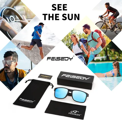 Vista 7 de FEISEDY Lentes de sol cuadrados polarizados clásicos para hombres y mujeres, acabado mate, lentes de sol para ciclismo, conducción, deportes B2234